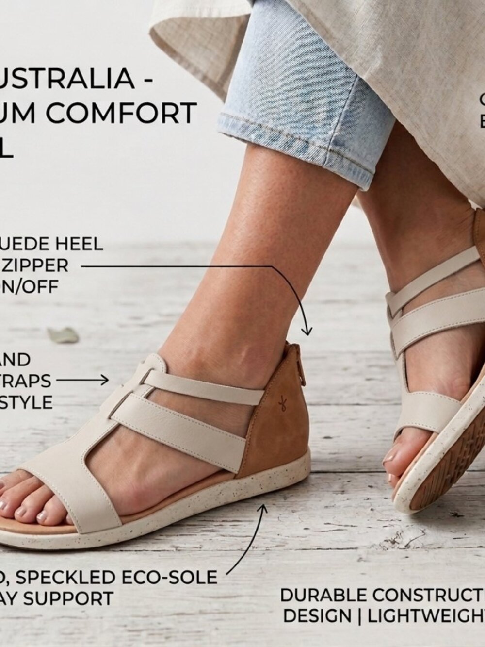 Women's Brown & Cream Leather Sandals
